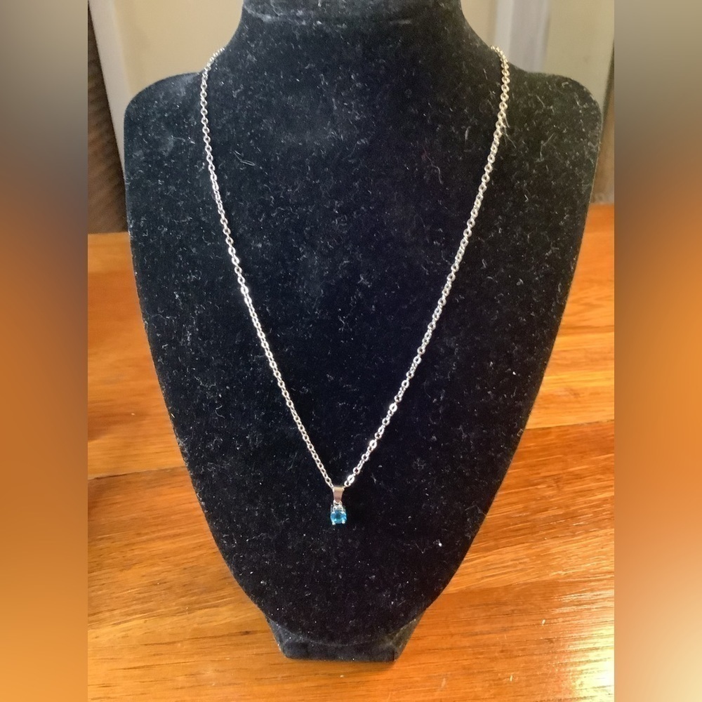 Silver Tone Rhinestone Turquoise‎ December Necklace 18”